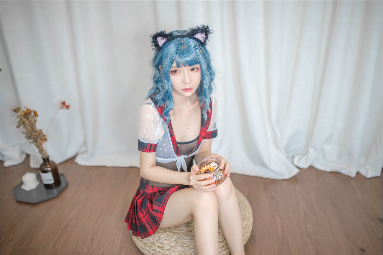 Crazy cat with blue hair(22)